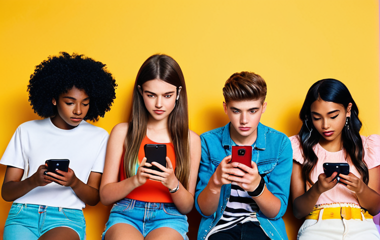 **Target Audience:** A diverse group of young adults (teens to early 20s) looking stylish and engaged while watching a fashion YouTube video on their phones/tablets. Focus on vibrant colors and relatable fashion.