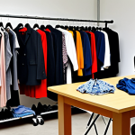 **

A behind-the-scenes look at a fashion stylist's reality. Cluttered scene with overflowing garment racks, accessories scattered, a stylist ironing clothes, and a styling sheet nearby. Emphasize the hardworking, not-so-glamorous aspects of the job. Include a large carry case overflowing with fashion items. Focus on realistic details and a slightly chaotic but organized atmosphere.

**