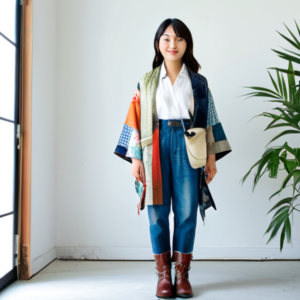 패션 코디네이터의 지속 가능한 패션 도전기 - Upcycled Fashion Lookbook**

"A stylish Japanese woman in her 20s, wearing a modern outfit created f...