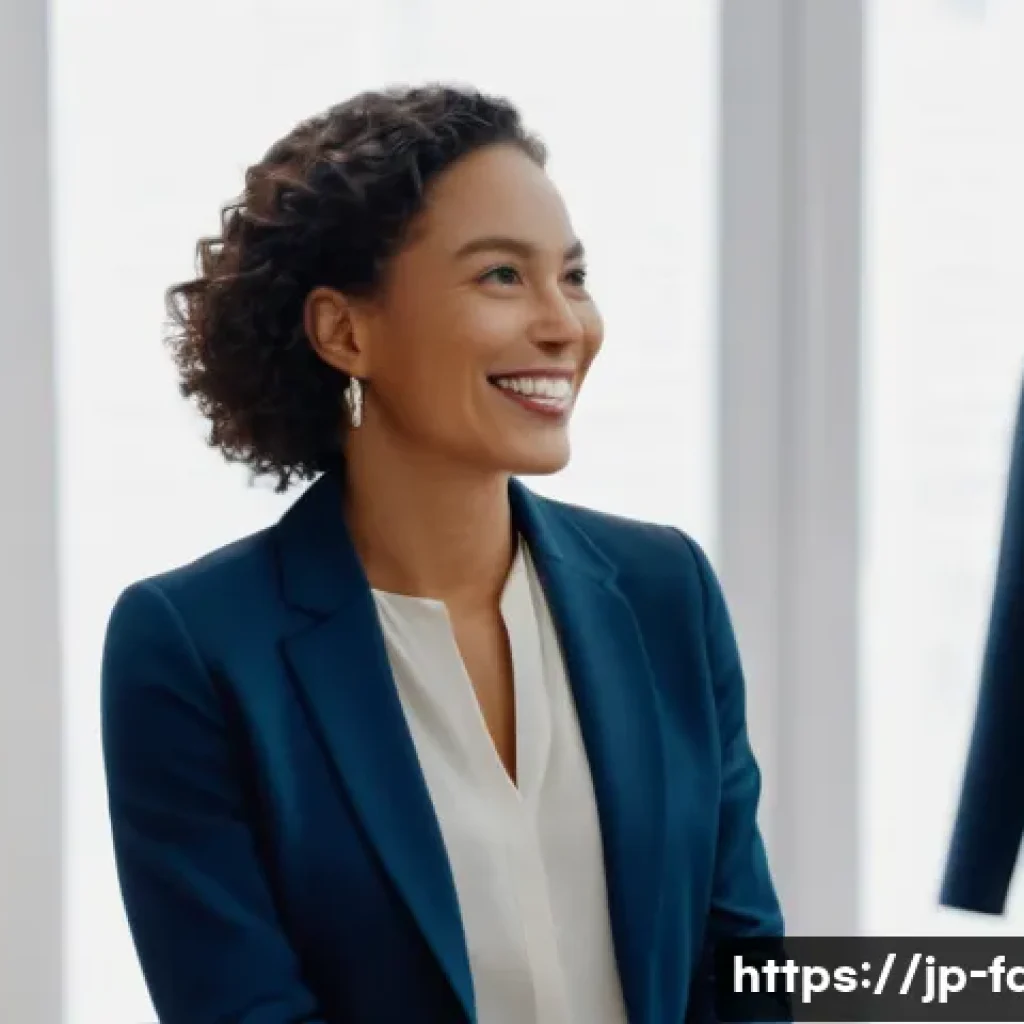 패션 코디네이터의 경쟁력 분석 - A vibrant and empathetic female fashion coordinator, in her early 30s, with a warm and genuine smile...