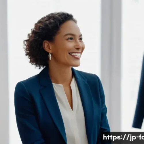 패션 코디네이터의 경쟁력 분석 - A vibrant and empathetic female fashion coordinator, in her early 30s, with a warm and genuine smile...