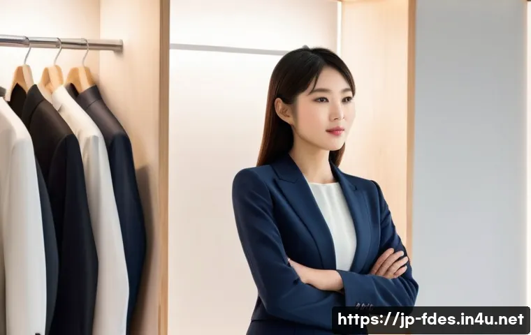 패션 코디네이터의 고객 피팅 가이드 - A modern Japanese clothing store fitting room scene with a young Japanese woman wearing stylish, fit...