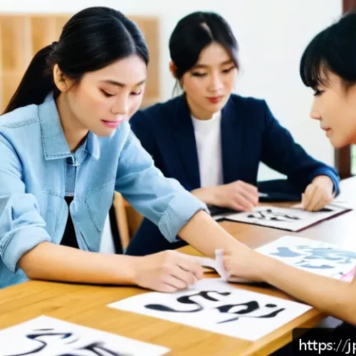 패션 코디네이터 학원 비교 - A modern fashion school classroom scene in Japan, featuring a diverse group of students attentively ...