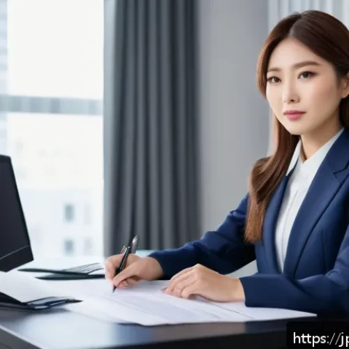 패션 코디네이터의 이직 경험 사례 - A professional Japanese woman in her late 20s preparing for a fashion industry job interview in a mo...