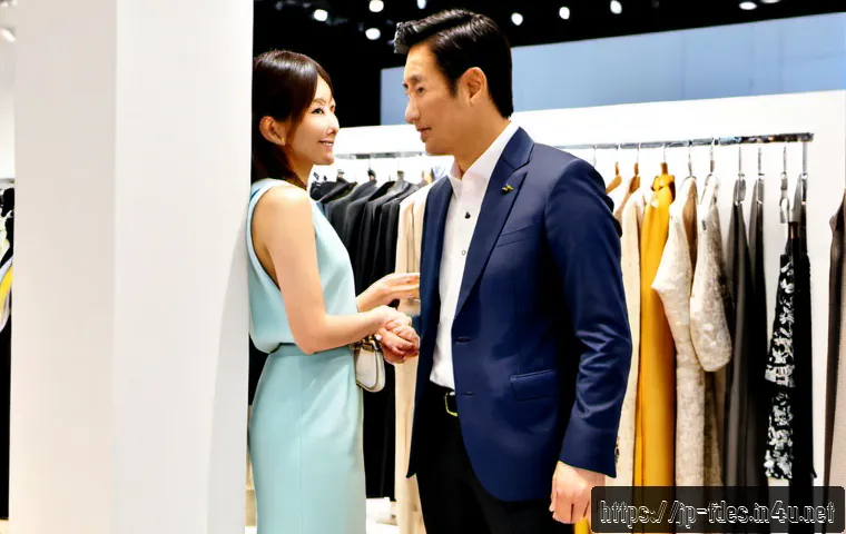 패션 코디네이터의 필수 네트워크 - Photorealistic fashion networking event in Tokyo, a stylish Japanese fashion coordinator warmly disc...